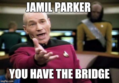 Picard Wtf | JAMIL PARKER YOU HAVE THE BRIDGE | image tagged in memes,picard wtf | made w/ Imgflip meme maker