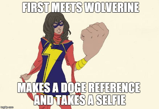 Success Kamala | FIRST MEETS WOLVERINE MAKES A DOGE REFERENCE AND TAKES A SELFIE | image tagged in marvel | made w/ Imgflip meme maker