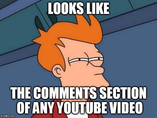 Futurama Fry Meme | LOOKS LIKE THE COMMENTS SECTION OF ANY YOUTUBE VIDEO | image tagged in memes,futurama fry | made w/ Imgflip meme maker