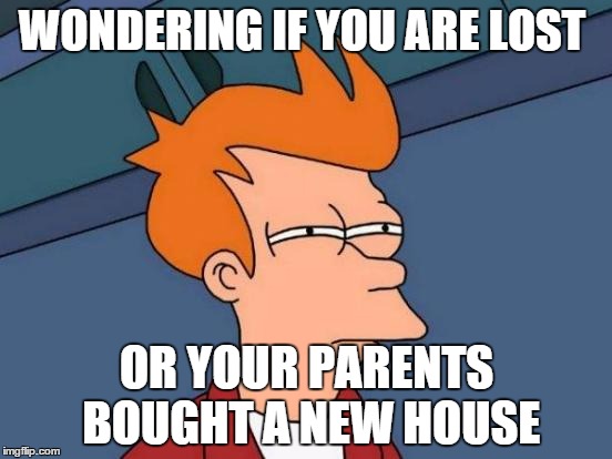 Futurama Fry | WONDERING IF YOU ARE LOST OR YOUR PARENTS BOUGHT A NEW HOUSE | image tagged in memes,futurama fry | made w/ Imgflip meme maker