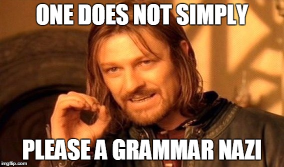 One Does Not Simply | ONE DOES NOT SIMPLY PLEASE A GRAMMAR NAZI | image tagged in memes,one does not simply | made w/ Imgflip meme maker