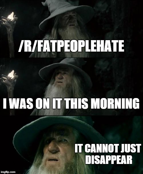 Confused Gandalf | /R/FATPEOPLEHATE I WAS ON IT THIS MORNING IT CANNOT JUST DISAPPEAR | image tagged in memes,confused gandalf | made w/ Imgflip meme maker