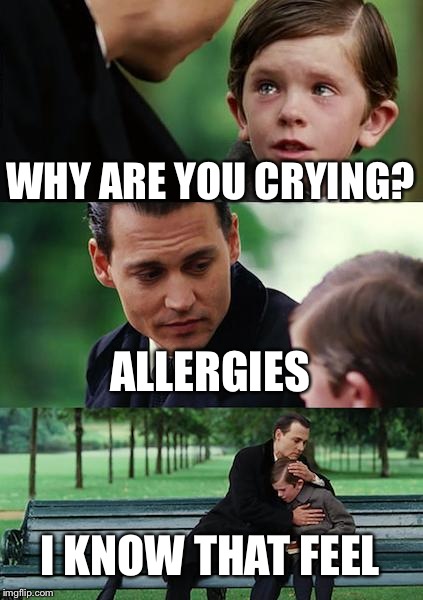 Finding Neverland | WHY ARE YOU CRYING? ALLERGIES I KNOW THAT FEEL | image tagged in memes,finding neverland | made w/ Imgflip meme maker