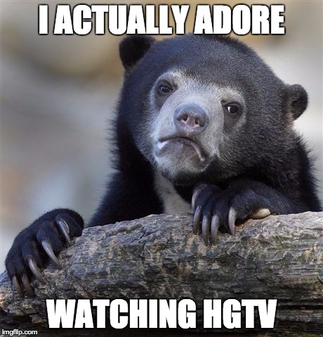 Confession Bear Meme | I ACTUALLY ADORE WATCHING HGTV | image tagged in memes,confession bear | made w/ Imgflip meme maker