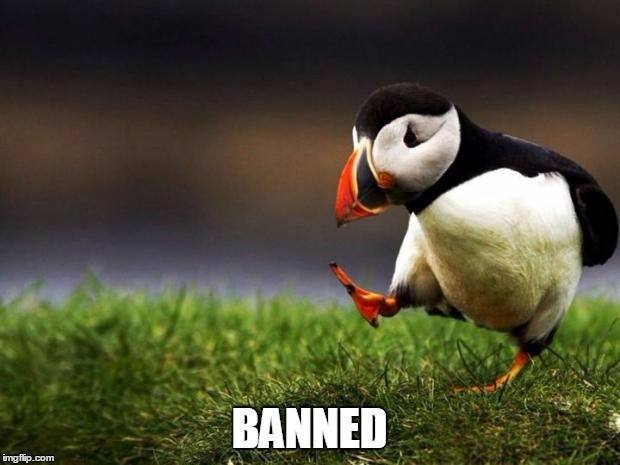 Unpopular Opinion Puffin | BANNED | image tagged in memes,unpopular opinion puffin | made w/ Imgflip meme maker