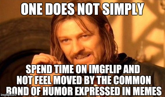 One Does Not Simply | ONE DOES NOT SIMPLY SPEND TIME ON IMGFLIP AND NOT FEEL MOVED BY THE COMMON BOND OF HUMOR EXPRESSED IN MEMES | image tagged in memes,one does not simply | made w/ Imgflip meme maker