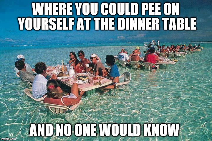 Bora Bora Ocean Resturant  | WHERE YOU COULD PEE ON YOURSELF AT THE DINNER TABLE AND NO ONE WOULD KNOW | image tagged in bora bora ocean resturant | made w/ Imgflip meme maker