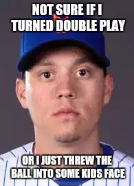 NOT SURE IF I TURNED DOUBLE PLAY OR I JUST THREW THE BALL INTO SOME KIDS FACE | made w/ Imgflip meme maker