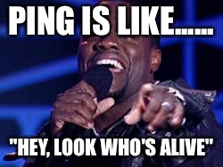 Kevin Hart | PING IS LIKE...... "HEY, LOOK WHO'S ALIVE" | image tagged in kevin hart | made w/ Imgflip meme maker