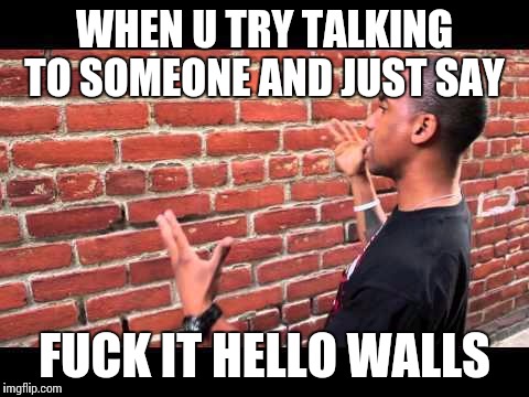 Brick wall guy | WHEN U TRY TALKING TO SOMEONE AND JUST SAY F**K IT HELLO WALLS | image tagged in brick wall guy | made w/ Imgflip meme maker