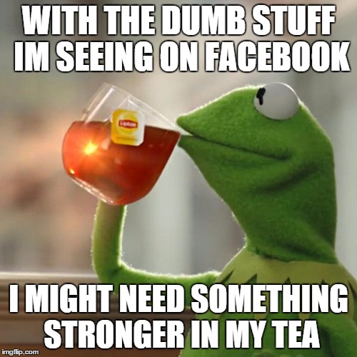 But That's None Of My Business Meme | WITH THE DUMB STUFF IM SEEING ON FACEBOOK I MIGHT NEED SOMETHING STRONGER IN MY TEA | image tagged in memes,but thats none of my business,kermit the frog | made w/ Imgflip meme maker