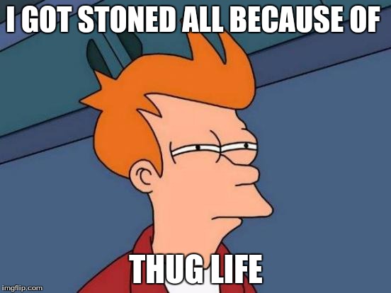 Futurama Fry | I GOT STONED ALL BECAUSE OF THUG LIFE | image tagged in memes,futurama fry | made w/ Imgflip meme maker