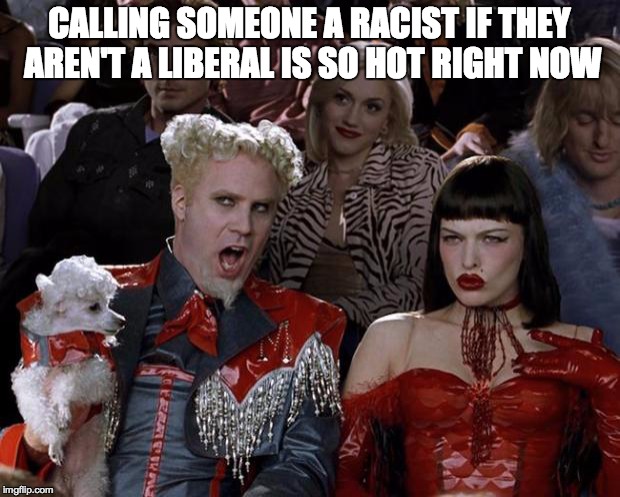 Mugatu So Hot Right Now | CALLING SOMEONE A RACIST IF THEY AREN'T A LIBERAL IS SO HOT RIGHT NOW | image tagged in memes,mugatu so hot right now | made w/ Imgflip meme maker