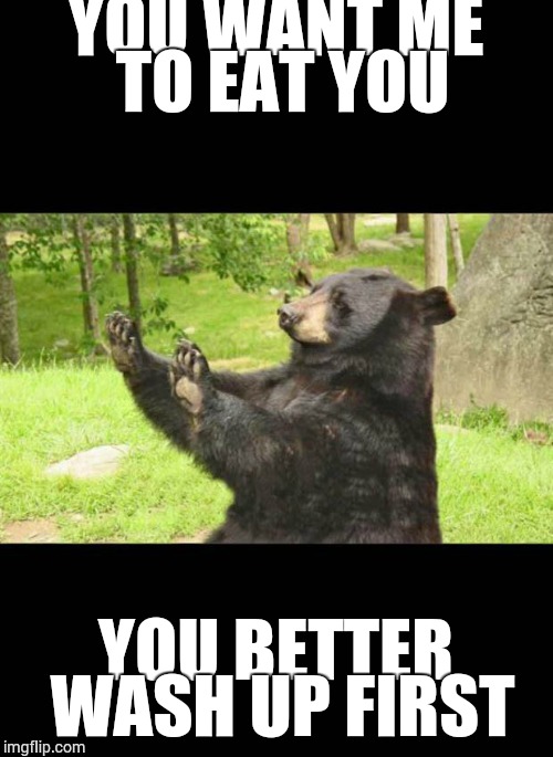 how about NO bear | YOU WANT ME TO EAT YOU YOU BETTER WASH UP FIRST | image tagged in how about no bear | made w/ Imgflip meme maker