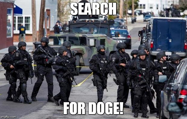 Military Cops | SEARCH FOR DOGE! | image tagged in military cops | made w/ Imgflip meme maker