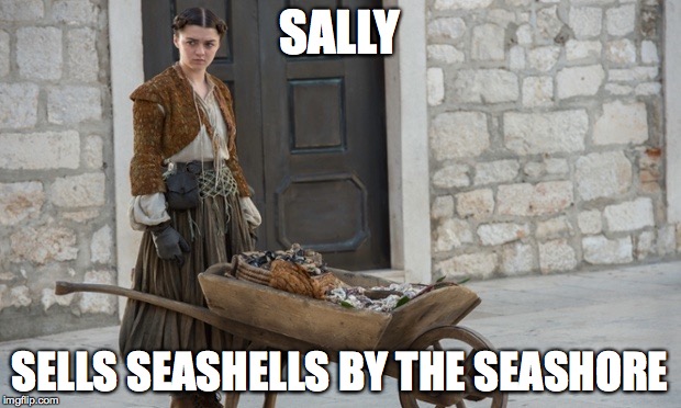 SALLY SELLS SEASHELLS BY THE SEASHORE | image tagged in game of thrones | made w/ Imgflip meme maker