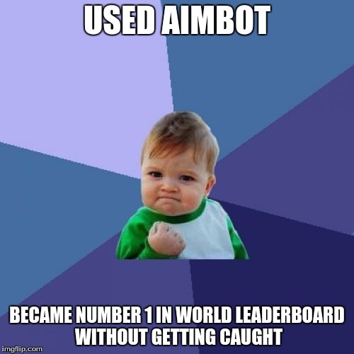 Success Kid Meme | USED AIMBOT BECAME NUMBER 1 IN WORLD LEADERBOARD WITHOUT GETTING CAUGHT | image tagged in memes,success kid | made w/ Imgflip meme maker