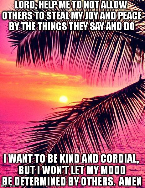 Lord Help Me | LORD, HELP ME TONOT ALLOW OTHERS TO STEAL MY JOY AND PEACE BY THE THINGS THEY SAY AND DO I WANT TO BE KIND AND CORDIAL, BUT I WON'T LET MY  | image tagged in lord,beach | made w/ Imgflip meme maker