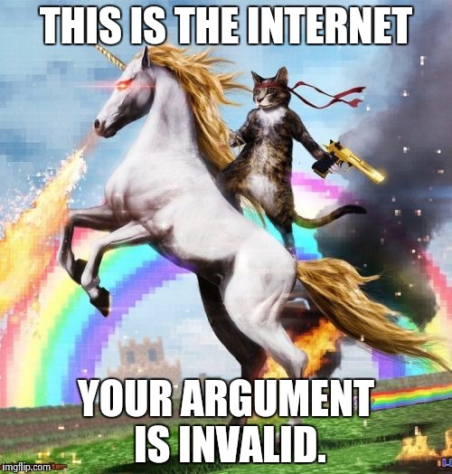 Welcome To The Internets Meme | THIS IS THE INTERNET YOUR ARGUMENT IS INVALID. | image tagged in memes,welcome to the internets | made w/ Imgflip meme maker