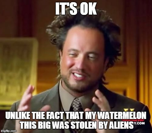 Ancient Aliens Meme | IT'S OK UNLIKE THE FACT THAT MY WATERMELON THIS BIG WAS STOLEN BY ALIENS | image tagged in memes,ancient aliens | made w/ Imgflip meme maker