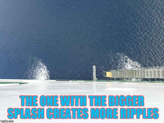 ripple effect | THE ONE WITH THE BIGGER SPLASH CREATES MORE RIPPLES | image tagged in seaworld | made w/ Imgflip meme maker