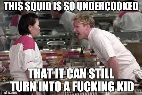 Angry Chef Gordon Ramsay Meme | THIS SQUID IS SO UNDERCOOKED THAT IT CAN STILL TURN INTO A F**KING KID | image tagged in memes,angry chef gordon ramsay,splatoon,nintendo | made w/ Imgflip meme maker