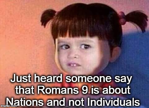 Just heard someone say that Romans 9 is about Nations and not Individuals | image tagged in romans9,christian,calvinism,religion | made w/ Imgflip meme maker