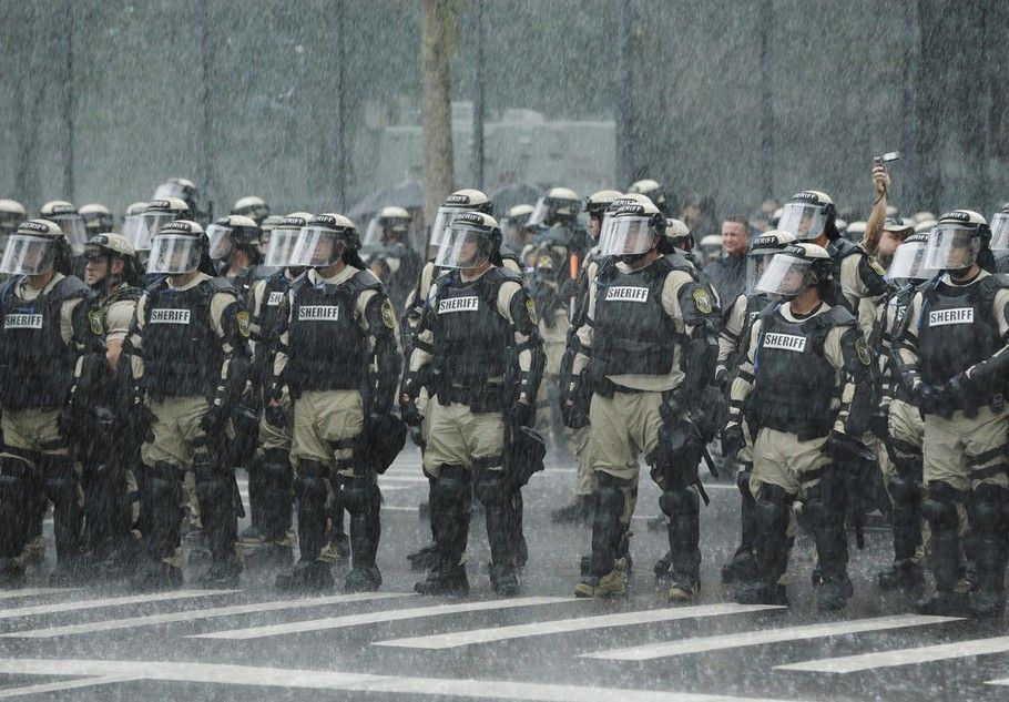 Riot Police Rain Storm Blank Meme Template