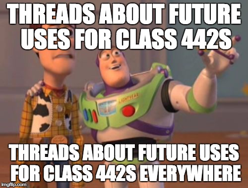 X, X Everywhere Meme | THREADS ABOUT FUTURE USES FOR CLASS 442S THREADS ABOUT FUTURE USES FOR CLASS 442S EVERYWHERE | image tagged in memes,x x everywhere | made w/ Imgflip meme maker
