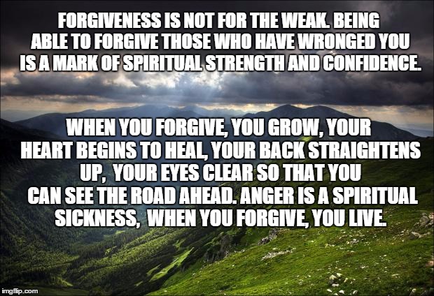 nature | FORGIVENESS IS NOT FOR THE WEAK.
BEING ABLE TO FORGIVE THOSE WHO HAVE
WRONGED YOU IS A MARK OF SPIRITUAL
STRENGTH AND CONFIDENCE. WHEN YOU F | image tagged in nature | made w/ Imgflip meme maker