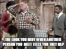 THE LOOK YOU HAVE WHEN ANOTHER PERSON YOU  MEET TELLS YOU THEY RAP | image tagged in red foxx,hiphop | made w/ Imgflip meme maker