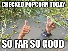 underWater | CHECKED POPCORN TODAY SO FAR SO GOOD | image tagged in underwater | made w/ Imgflip meme maker