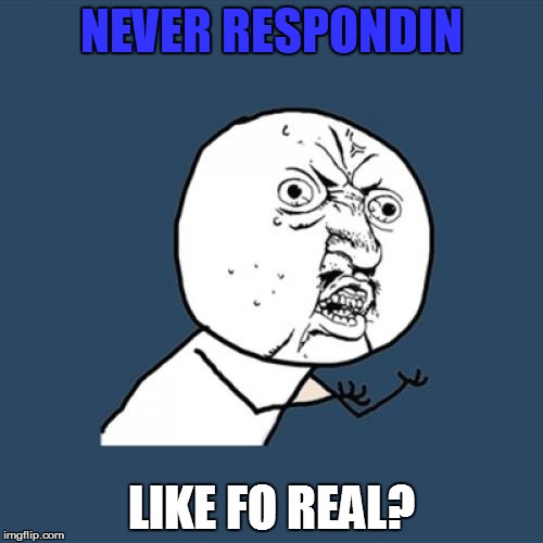 Y U No Meme | NEVER RESPONDIN LIKE FO REAL? | image tagged in memes,y u no | made w/ Imgflip meme maker