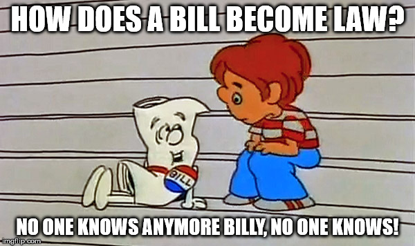 Just a Bill | HOW DOES A BILL BECOME LAW? NO ONE KNOWS ANYMORE BILLY, NO ONE KNOWS! | image tagged in memes,just a bill | made w/ Imgflip meme maker