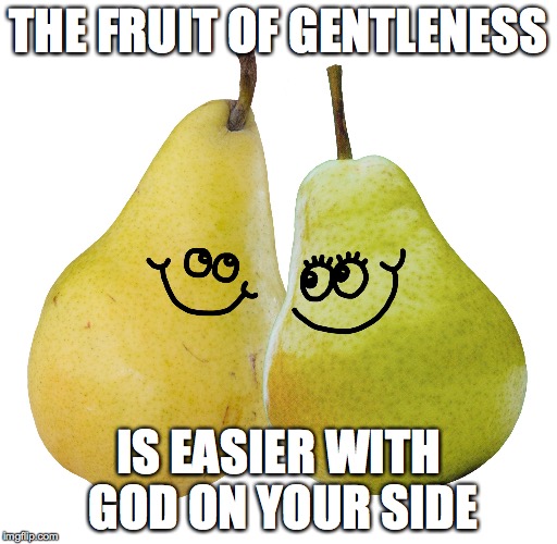 THE FRUIT OF GENTLENESS IS EASIER WITH GOD ON YOUR SIDE | image tagged in fruit,religion,pears | made w/ Imgflip meme maker