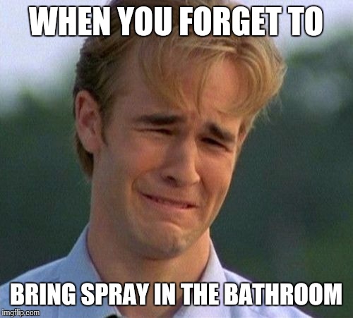 1990s First World Problems | WHEN YOU FORGET TO BRING SPRAY IN THE BATHROOM | image tagged in memes,1990s first world problems | made w/ Imgflip meme maker