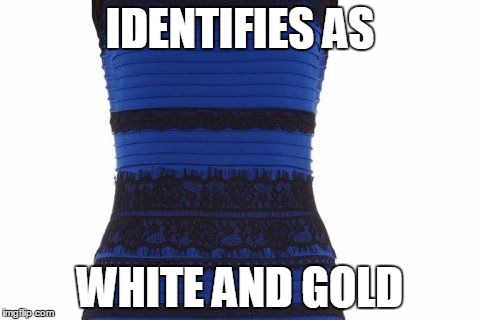 IDENTIFIES AS WHITE AND GOLD | image tagged in dress,the dress | made w/ Imgflip meme maker
