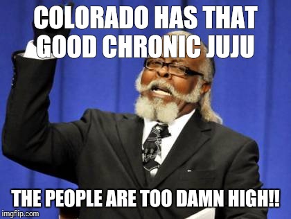 Green grass, and green weeds! Sounds like a garden of buds budd | COLORADO HAS THAT GOOD CHRONIC JUJU THE PEOPLE ARE TOO DAMN HIGH!! | image tagged in memes,too damn high | made w/ Imgflip meme maker