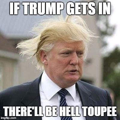 Donald Trump | IF TRUMP GETS IN THERE'LL BE HELL TOUPEE | image tagged in donald trump | made w/ Imgflip meme maker