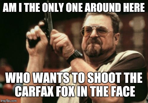 Am I The Only One Around Here Meme | AM I THE ONLY ONE AROUND HERE WHO WANTS TO SHOOT THE CARFAX FOX IN THE FACE | image tagged in memes,am i the only one around here | made w/ Imgflip meme maker