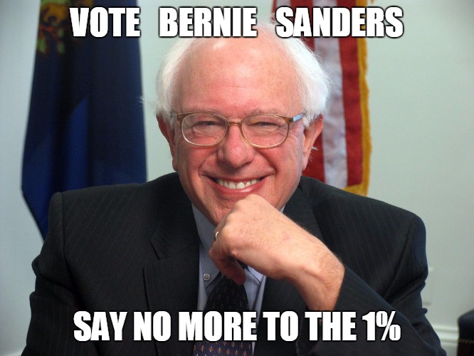Vote Bernie Sanders | VOTE   BERNIE   SANDERS SAY NO MORE TO THE 1% | image tagged in vote bernie sanders,political | made w/ Imgflip meme maker