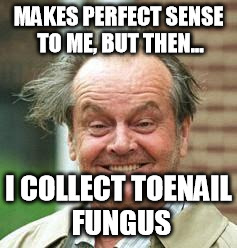 INSANE ROD | MAKES PERFECT SENSE TO ME, BUT THEN... I COLLECT TOENAIL FUNGUS | image tagged in insane rod | made w/ Imgflip meme maker