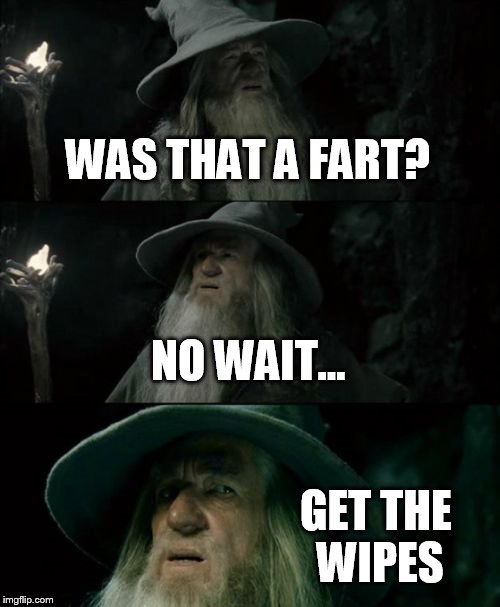 Confused Gandalf Meme | WAS THAT A FART? NO WAIT... GET THE WIPES | image tagged in memes,confused gandalf | made w/ Imgflip meme maker