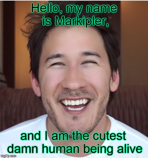 Markipler  - I.E. The cutest person alive | Hello, my name is Markipler, and I am the cutest damn human being alive | image tagged in markiplier,cute,smile | made w/ Imgflip meme maker