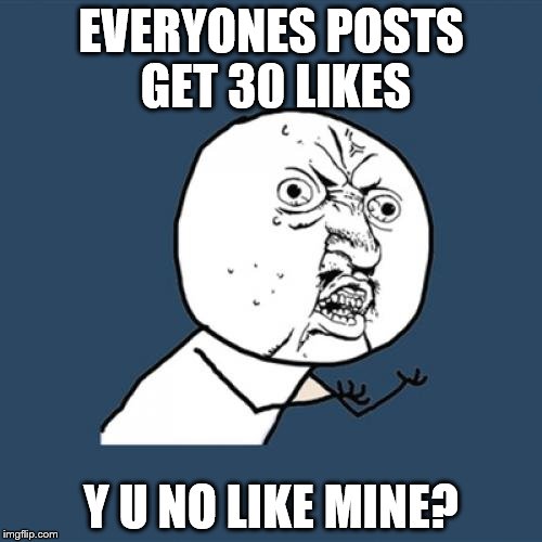 Y U No | EVERYONES POSTS GET 30 LIKES Y U NO LIKE MINE? | image tagged in memes,y u no | made w/ Imgflip meme maker