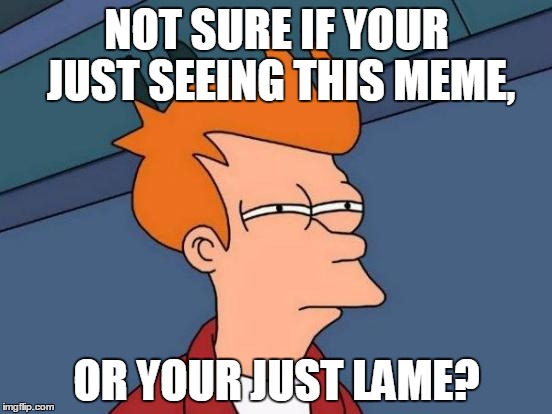 Futurama Fry | NOT SURE IF YOUR JUST SEEING THIS MEME, OR YOUR JUST LAME? | image tagged in memes,futurama fry | made w/ Imgflip meme maker