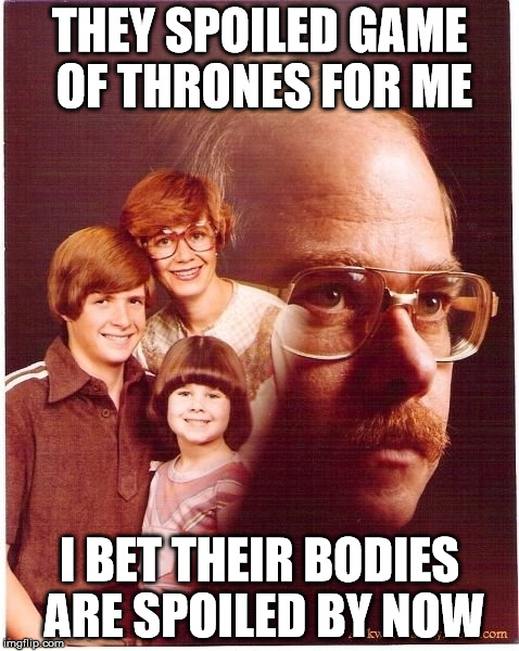 Vengeance Dad Meme | THEY SPOILED GAME OF THRONES FOR ME I BET THEIR BODIES ARE SPOILED BY NOW | image tagged in memes,vengeance dad | made w/ Imgflip meme maker