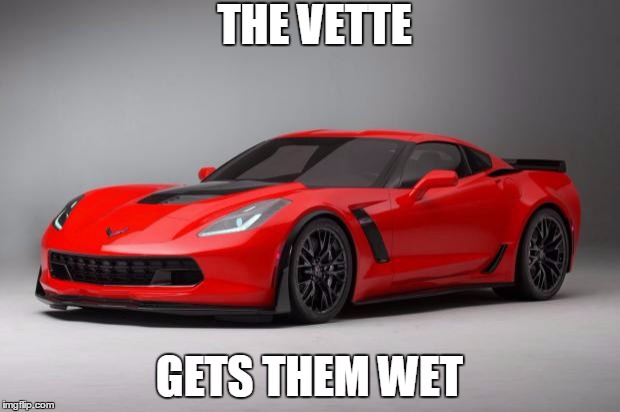 corvette | THE VETTE GETS THEM WET | image tagged in corvette | made w/ Imgflip meme maker