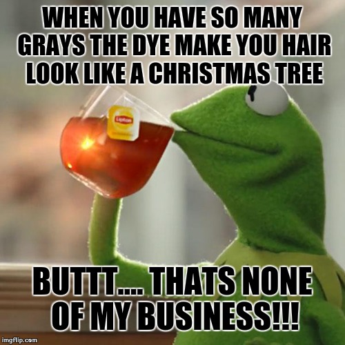 But That's None Of My Business | WHEN YOU HAVE SO MANY GRAYS THE DYE MAKE YOU HAIR LOOK LIKE A CHRISTMAS TREE BUTTT.... THATS NONE OF MY BUSINESS!!! | image tagged in memes,but thats none of my business,kermit the frog | made w/ Imgflip meme maker