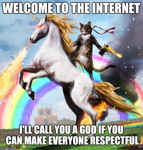 Welcome To The Internets | WELCOME TO THE INTERNET I'LL CALL YOU A GOD IF YOU CAN MAKE EVERYONE RESPECTFUL | image tagged in memes,welcome to the internets | made w/ Imgflip meme maker